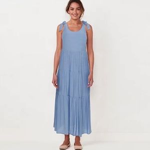 Lauren Conrad Blue Tie Bow Strap - Tiered Maxi Dress